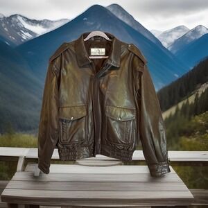 Stuart McGuire Men's Leather Bomber Jacket – Sz L, Genuine Leather Aviator Style